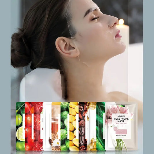 11pcs Hydrating & Facial Mask Set - Strawberry, Rose, Turmeric, Mango, Coconut, Tomato, Lime, Cucumber, Coffee, Honey - Moisturizing & Soothing Korean Skincare for All Types