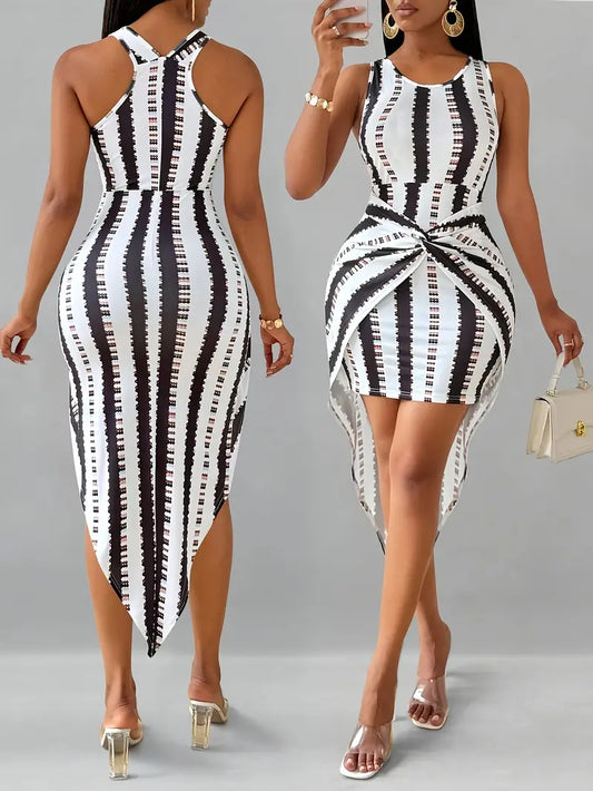 New Women'S Stylish And Elegant Striped Printed Dress